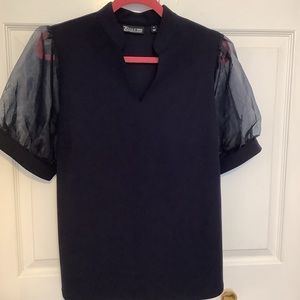 New York & Company Black Top with Sheer Sleeves
